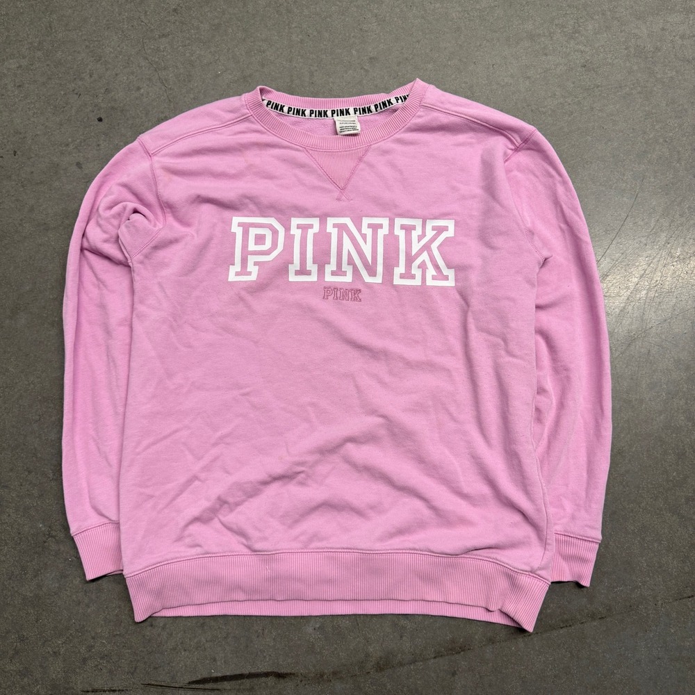 Pink Victoria's Secret Crewneck Sweatshirt Pink Logo Pullover Small 3903